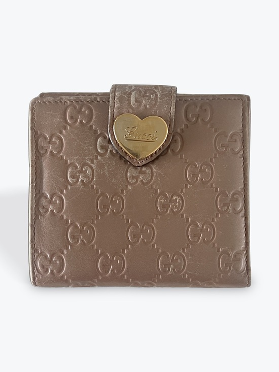 Gucci Handbags - Gucci Brown Embossed GG Leather Wallet with Gold Heart